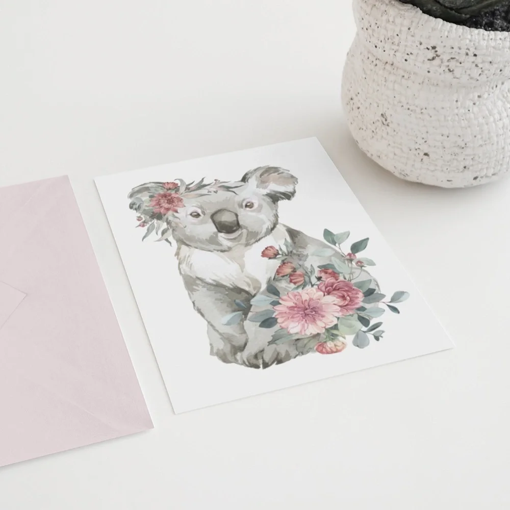 Watercolor Floral Koala Illustration Wall Art Print Poster Unframed - Picture 7 of 8